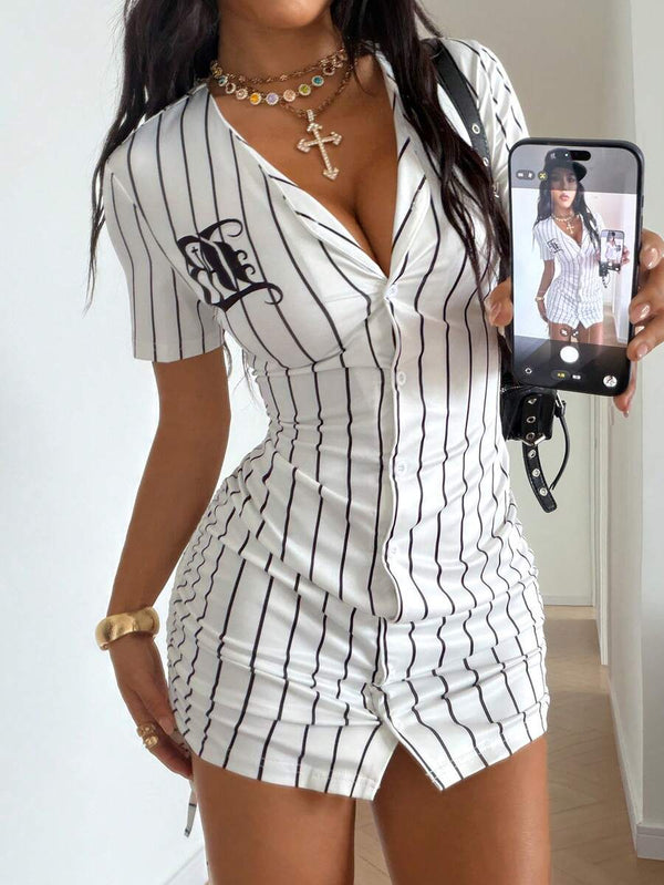 StreetHx Vestido de verano de manga corta con estampado de rayas y cordón lateral para mujer, estilo urbano