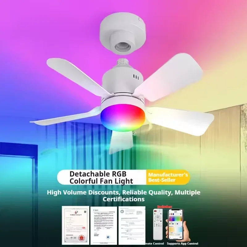 Smart Ceiling Fan E27 Fans RGB Lighting Lamp  APP Control via Bluetooth Ceiling Fan with Silent Design for Bedroom Study Room