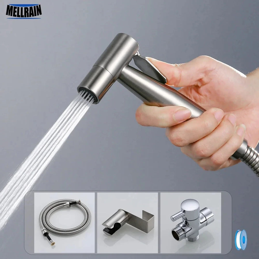 Set de bidé de mano para inodoro: rociador de acero inoxidable, grifo de bidé manual para baño y cabezal de ducha con función de autolimpieza.