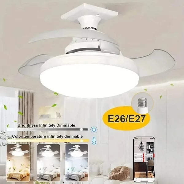 Ceiling Fan Light APP Remote Control Retractable Blades Fans with Light E27 Socket 4 Speed Dimmable Timing Bedroom Living Room