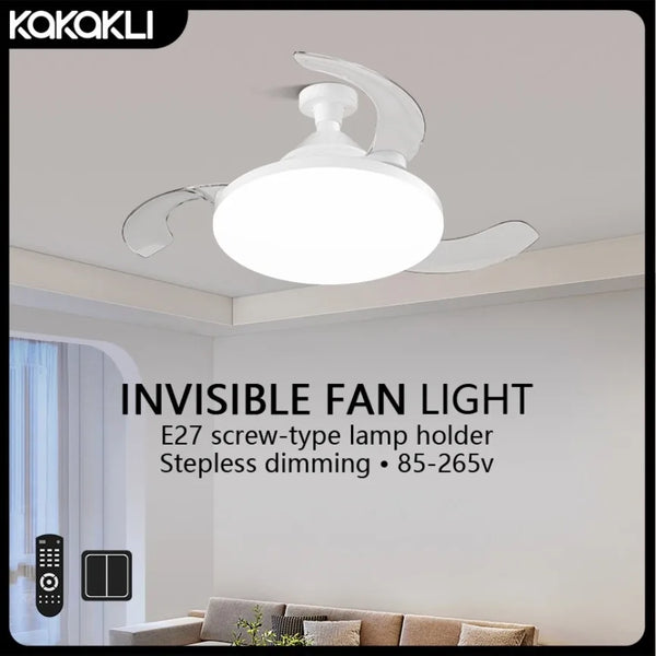 New E27 Ceiling Fan with Light Invisible Telescopic Blade Silent Remote Control Dimming Bedroom Home LED Lighting Ceiling Fans