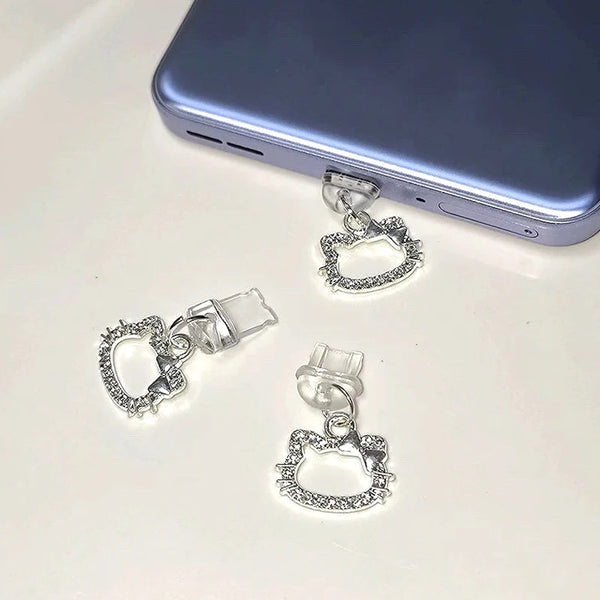 Fashion Crystal Hello Kitty Mobile Phone with Hole Charging Port Universal Dust Plug Plug Type-C Phone Pendant Jewelry Gift