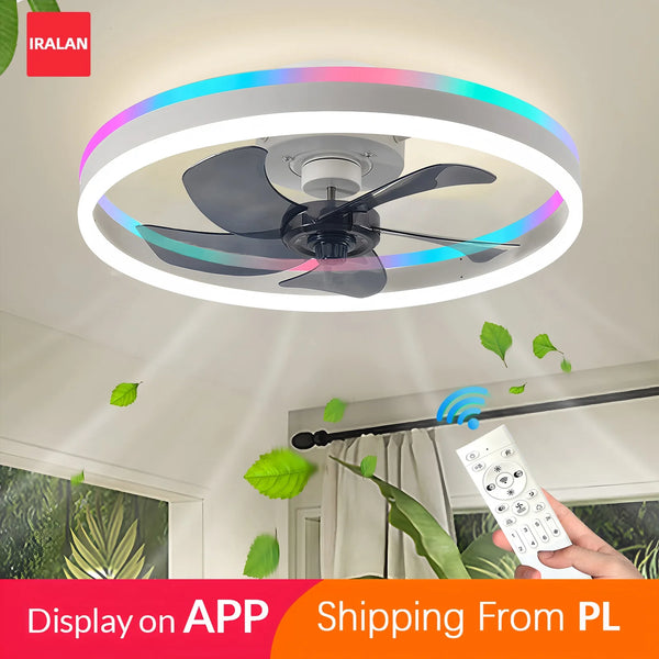 RGB Ceiling Fan with LED Light Smart Remote Control Dimmable Atmosphere Decorative Lighting Fixture Home Cooling 6-speed Electric Fan for Bedroom Living Room Lamp Mute and Timer Indoor Light with Fan