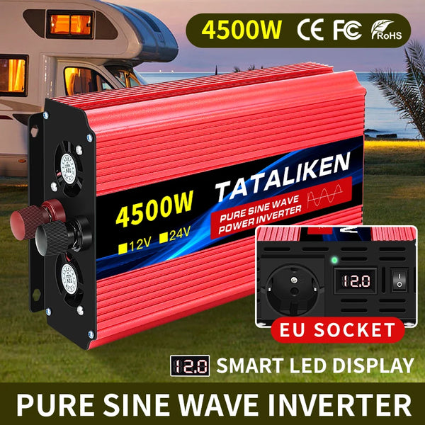 1000W-10000W Inverter 12V/24V 220V Pure Sine Wave Converter Solar Inverters With LED EU Socket