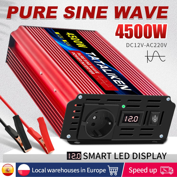 3500W/4500W/5000W/6000W Pure Sine Wave  EU Socket Car Power Inverter DC 12V to AC 220V 50HZ Voltage Converter with  Smart LCD Sc