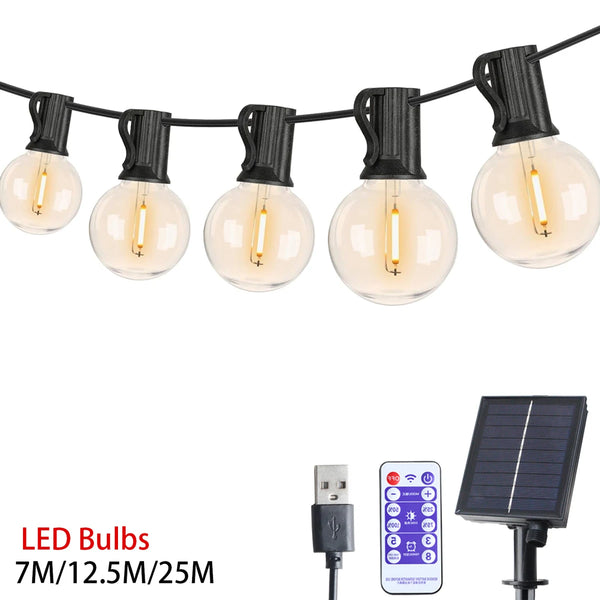 7-25M Festoon Solar LED Globe G40 String Light Fairy Outdoor For Christmas Party Garden Decor Garland Lamp Street Patio Backyard